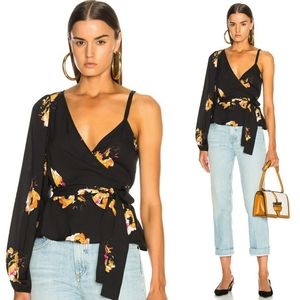 A.L.C. Black Floral Wrap Blouse